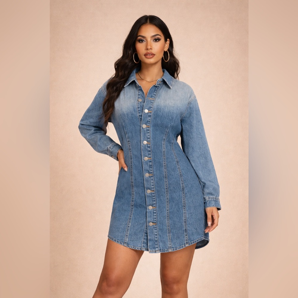 Trendy Blue Denim Long Sleeve Dress size Medium